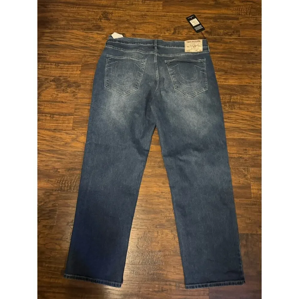 True Religion Bobby Applique Relaxed Baggy Jeans 36x32 Medium Blaze Wash NWT